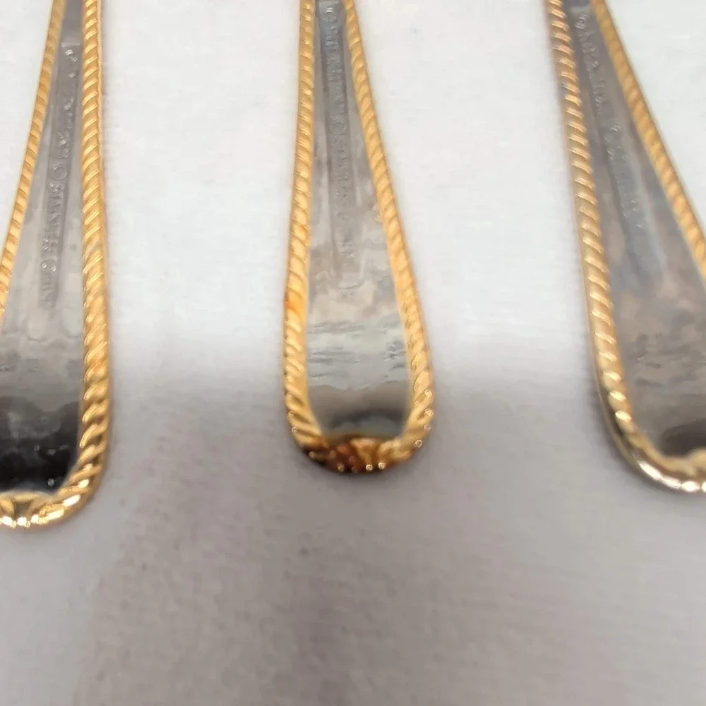 International Stainless China Teaspoons 8 Piece Set Rope Edge Gold Trim 6.25in